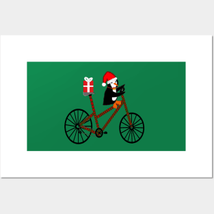 Christmas Penguin On A Bicycle Posters and Art